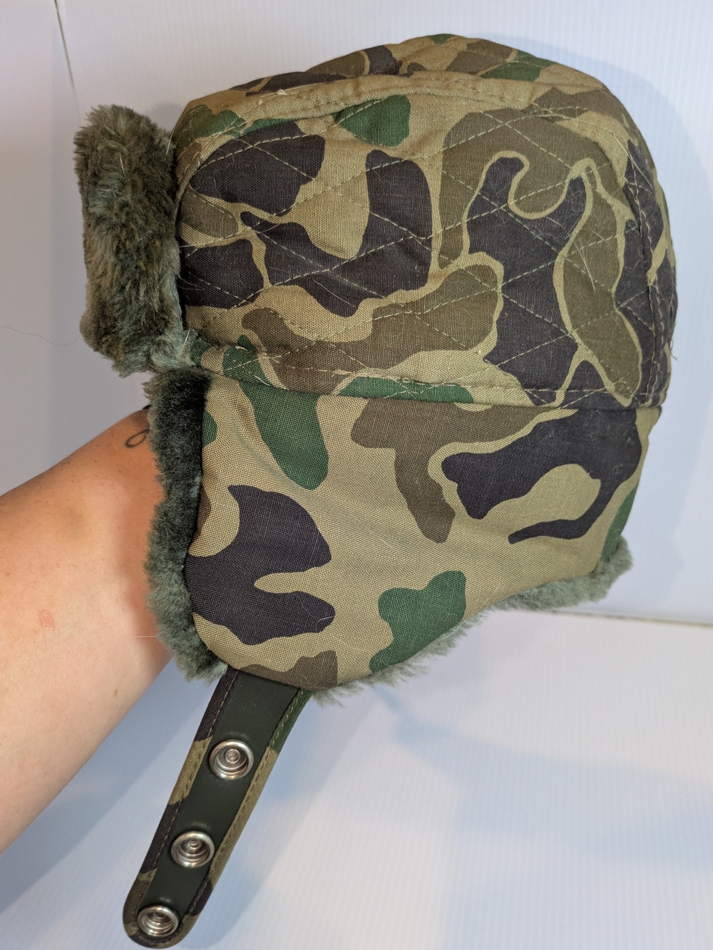 Vintage YoungAn Camo Trapper Hat L 3M Thinsulate Faux Fur Ear Flaps Korea